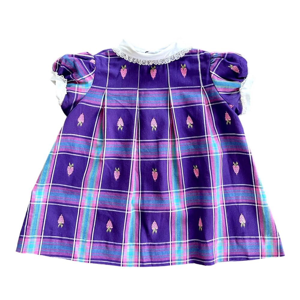 Vintage Children's Kid's Toddler's Purple Plaid Nannette Dress 2T/3T